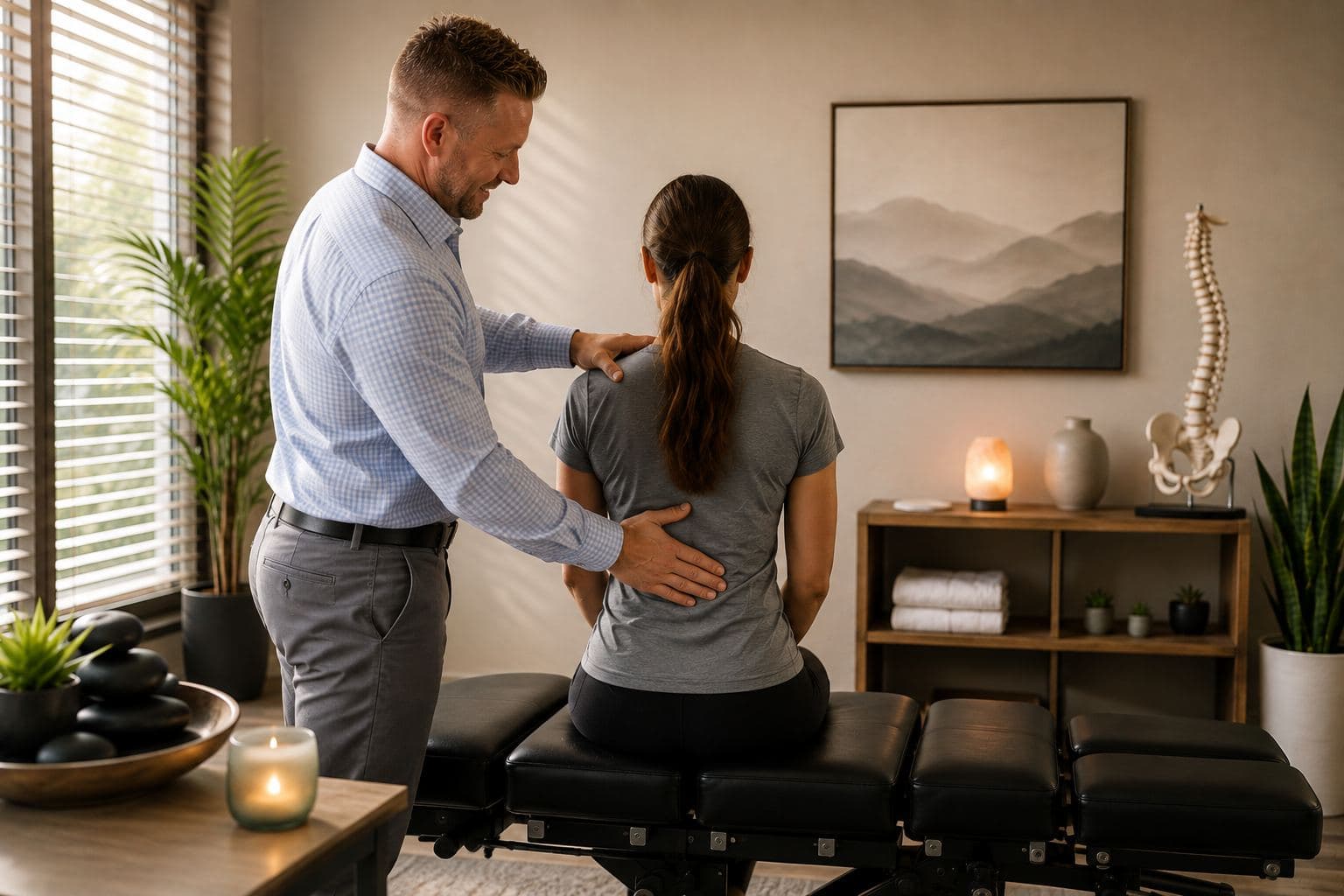 Chiropractor evaluating a patient at Elevate Wellness Chiropractic